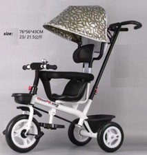 Baby Kids 4in1 Tricycle Bike Ride on Trike Stroller 3 Wheels Canopy Grey UKCA