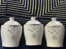 Tea Coffee Sugar Jar White Silver Storage Set Ceramic Air Tight Canister Giftset