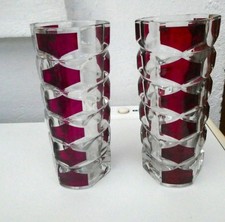 2 x  Vintage 1970s J.G. Durand Luminarc Clear & Cranberry French Art  Red Vases