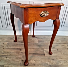 Vintage Side End Table Antique Queen Anne Style Mahogany - Cabroile Legs Retro