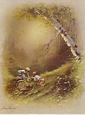 Andres Orpinas Print Litho in USA 50 Piece Girl / Boy Tree Trunk 20.4x15.2cm