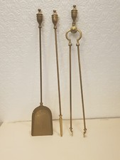 A Victorian Brass Fireplace Tool Companion Set - 66cm Long - Tong Poker & Shovel