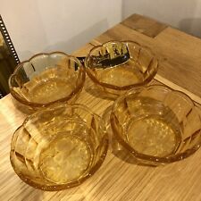 Set Of 4 Vintage Brama Amber Glass Dessert Dishes Fruit Design Flutted Edges