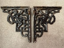 ANTIQUE CAST IRON CHERUB DESIGN TOILET CISTERN BRACKETS / SHELF SUPPORTS