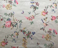 USED 36cm x 131cm Wide Cath Kidston Birds & Roses Blue Lightweight Cotton Fabric