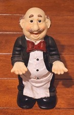 Chef Waiter Butler Server Black Suit Statue Figurine Restaurant Kitchen Decor
