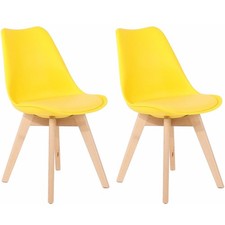 REBOXED 2 x Dining Chairs Beech Wood Legs Pair Furniture Set of 2 in Yellow