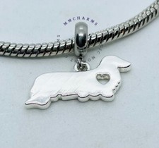 SAUSAGE DOG DACHSUND DOXIE DOG European Charm & Pouch- Silver Tone - Long Haired