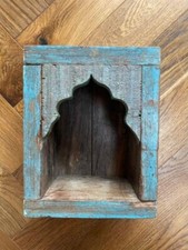 Wooden blue shelf - wooden, shelf,