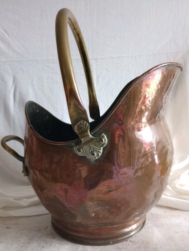Vtg copper brass coal scuttle - copper,