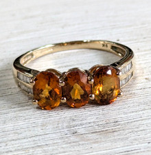 9ct Yellow Gold Ring Citrine and Diamond Stone UK Hallmarked Ring Size S 1/2