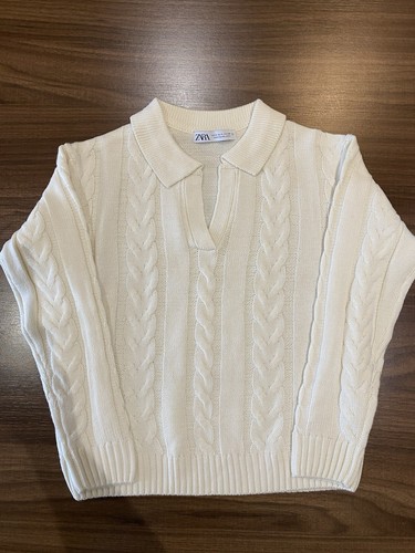 White cable knit polo - polo, sweater