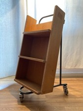 Rare Mid-Century Vintage Library Book Trolley Shelf Shelving Unit Industrial