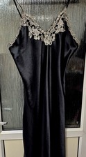 Black Satin Strappy Nightdress Silver Trim At Back And Front S18 Long Nighty