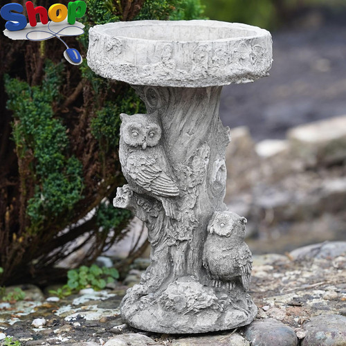 Owl stone bird bath garden - bath,