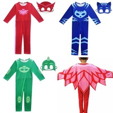 Kids Boys Girls Superhero PJ Masks Cosplay Costume Jumpsuit Mask Party Outfit UK
