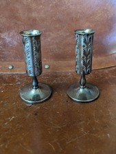 Vintage Pair M&R Silver Plated Candle Stick Holders Ap. 11cm Tall Plating Worn