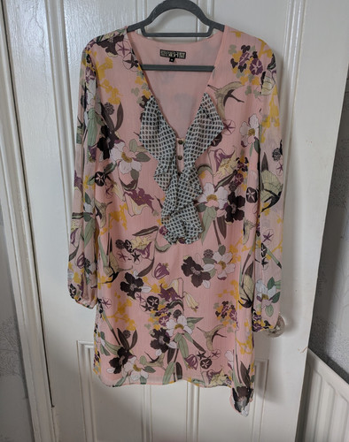 Biba pink floral neck long - biba, v-neck