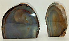 Brazilian Agate Bookends 1.4kg Pair – Polished Faces, Natural Rough Rind, Banded