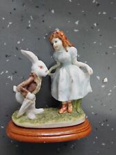Vintage Alice In Wonderland With Rabbit Hare Orament On Wood Base