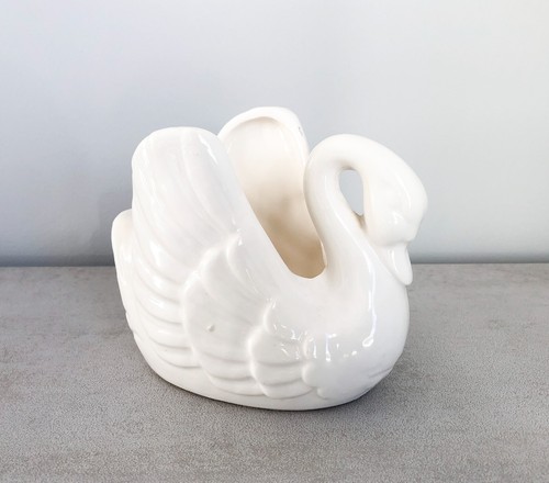 Vintage white ceramic - ceramic, swan