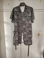 Disturbia Witchy Celestial Owls Moons Shirt Dress Pockets Size 16