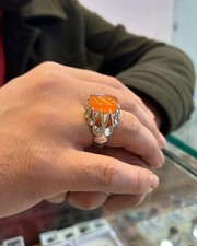 Natural orange aqeeq - natural, ring