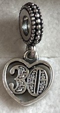 Pandora Sterling Silver Happy 30th Birthday/Anniversary Drop Charm, Hm 925 Ale