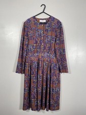 M&S Tea Dress Midi Women's Size 14 Pleat Shoulder Pads Vintage Paisley 80’s 