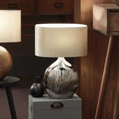 Silver ceramic table lamp - table,