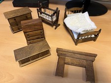 Job Lot Doll's House Furniture Wooden Fireplace & Crib - Bed Chest Drawers etc