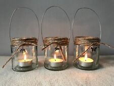 Hanging glass jar small lanterns candle holder rustic tea light wedding gift