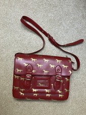 Leather Red Satchel With Gold Horses Printed On It VGC