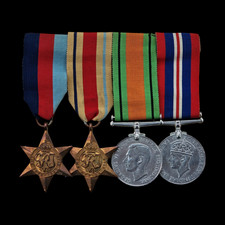 WW2 British Medal Group 1939–45 Star, Africa Star, Defence & War Medals, Mounted