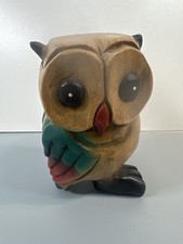 Hand-Carved Wooden Owl Wall Hanging – 13cm Colourful Carved Ornament