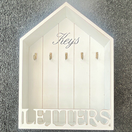 White wooden wall mounted keys - wooden,