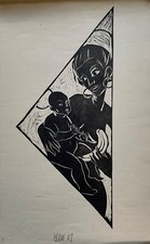 Woodcut 1956 Portrait Mother