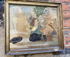 Wonderful Georgian 18th Century Antique Silkwork Picture In Original Frame