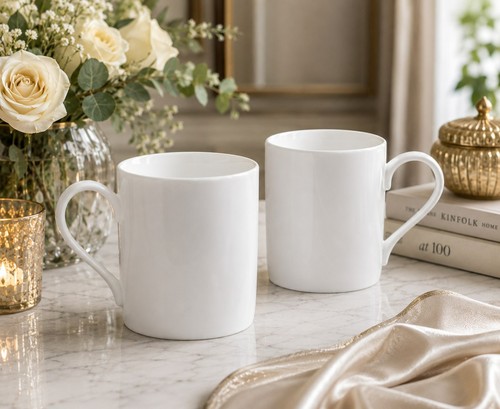 White mugs set bone china - white,