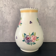 Poole Pottery -  Hand Painted Flower Decorated Vase Yellow Stripe Signed