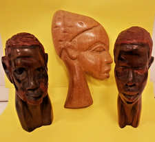 3 Nice Vintage Hand Carved African Heads (including 2 Maasai)