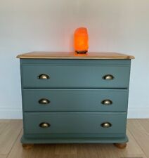 luxurious up-cycled smokey sage chest of drawers with brass handles