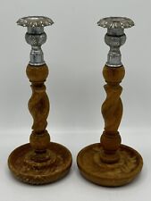 Candle Stick Holder Wood & Metal Design Pair 10” Tall Christmas Table