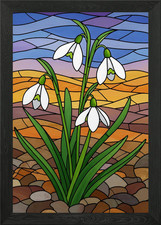 Stained Glass Snowdrop Flowers Framed Wall Art Poster Canvas Print Picture