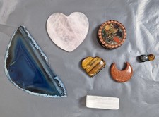 Bundle Gemstone Crystals Agate Slice Rose Quartz Heart Tigers Eye Orgonite Moon