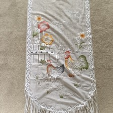 FRENCH FRINGED LACE NET CURTAIN PANEL CHICKEN DESIGN 60 x 120 Cm