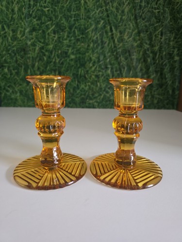 Amber pressed glass candle - amber,