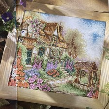 Wishing well country cottage flower garden Cross Stitch Chart