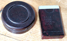 VINTAGE BAKELITE ROLLS RAZOR IMPERIAL BLADE & STROP PASTE IRON OXIDE RED