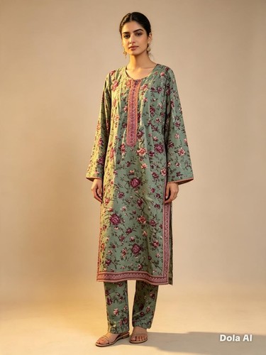 Ladies sage green floral kurta - green,